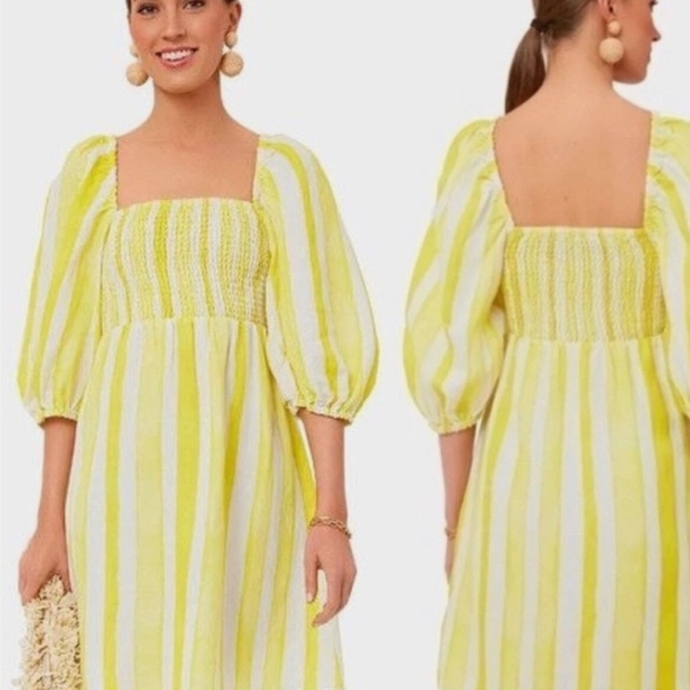 Tuckernuck Eubanks Wimberly Yellow Cabana Stripe Annie Smocked Dress